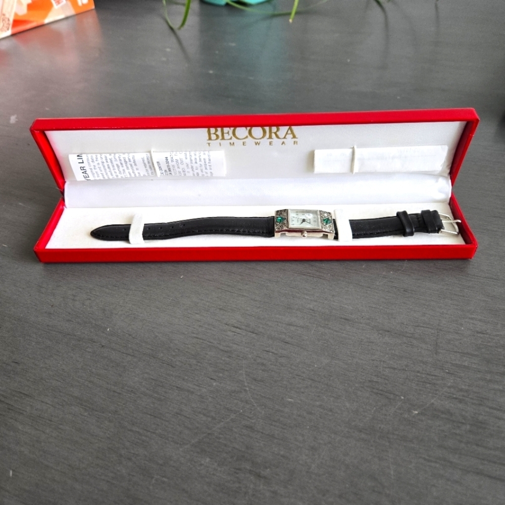 Becora  Black Leather Strap Watch
